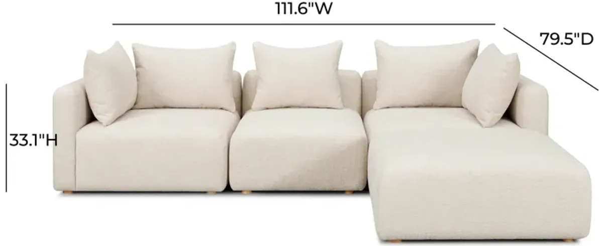 Hangover Cream Heavy Textured Fabric 4-Piece Modular Sectional