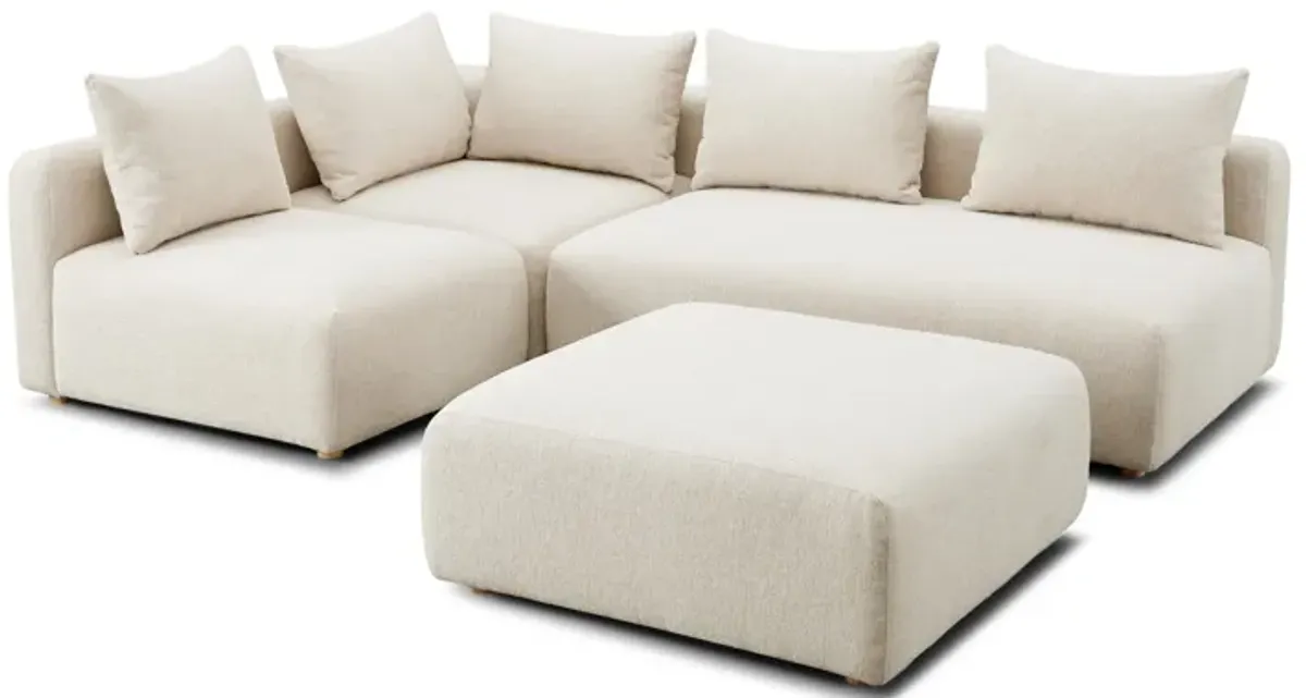 Hangover Cream Heavy Textured Fabric 4-Piece Modular Chaise Sectional