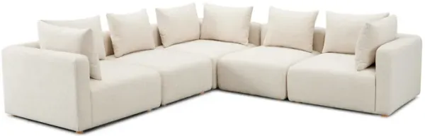 Hangover Cream Heavy Textured Fabric 5-Piece Modular L-Sectional