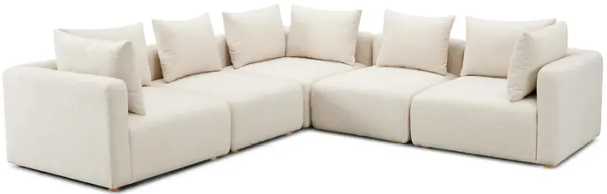 Hangover Cream Heavy Textured Fabric 5-Piece Modular L-Sectional