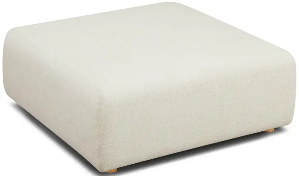 Hangover Cream Heavy Textured Fabric Ottoman