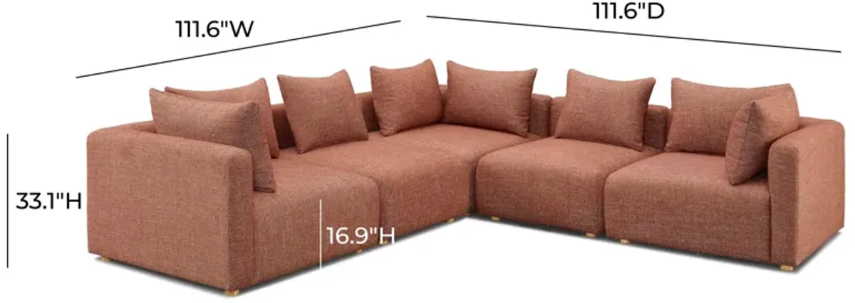 Hangover Sedona Red Textured Fabric 5-Piece Modular L-Sectional