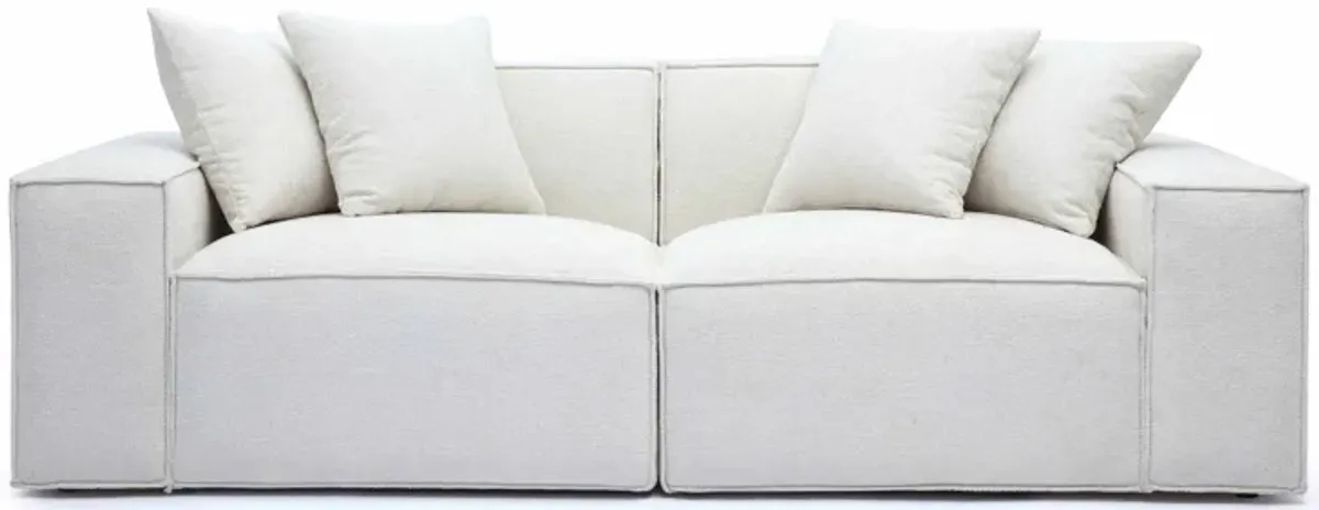 Mindy Cream Chenille Basketweave Modular Loveseat