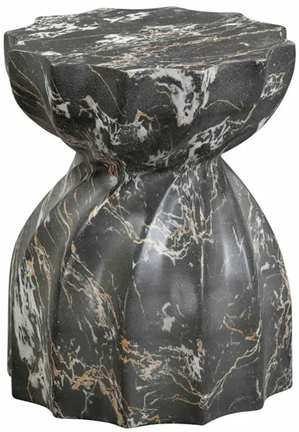 Turin Black Faux Marble Indoor / Outdoor Concrete Stool
