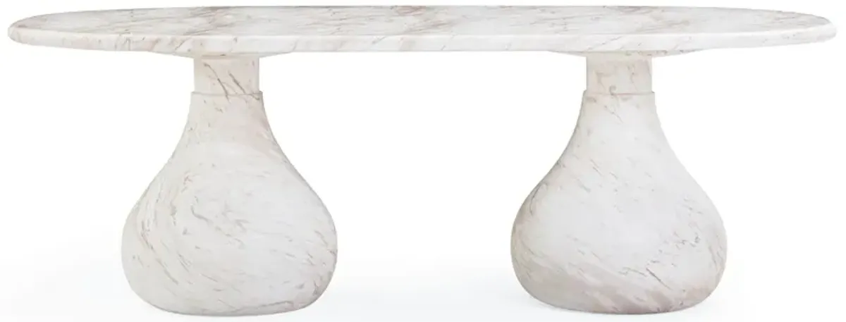 Smooch White Faux Marble Print Indoor / Outdoor 87 inch Oval Dining Table