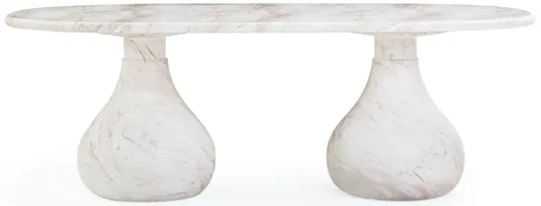 Smooch White Faux Marble Print Indoor / Outdoor 87 inch Oval Dining Table