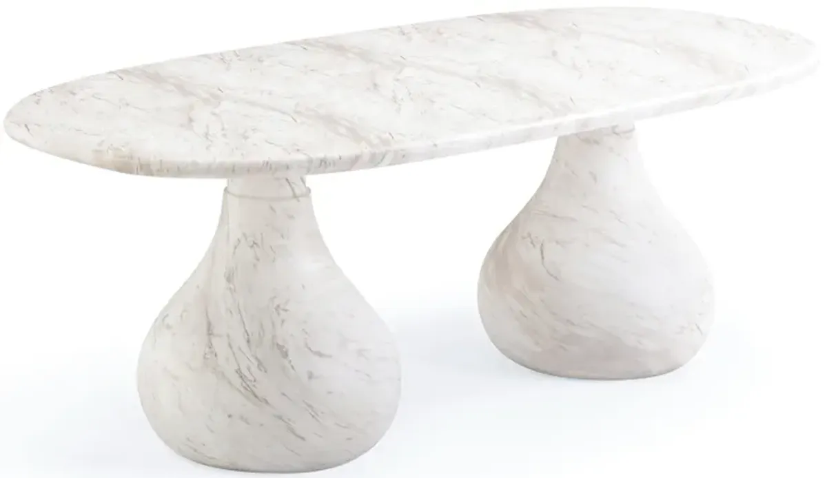 Smooch White Faux Marble Print Indoor / Outdoor 87 inch Oval Dining Table