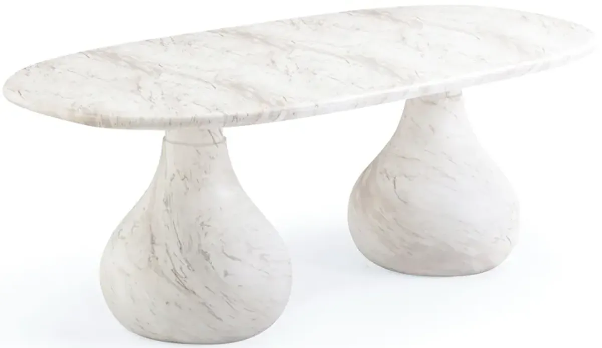 Smooch White Faux Marble Print Indoor / Outdoor 87 inch Oval Dining Table