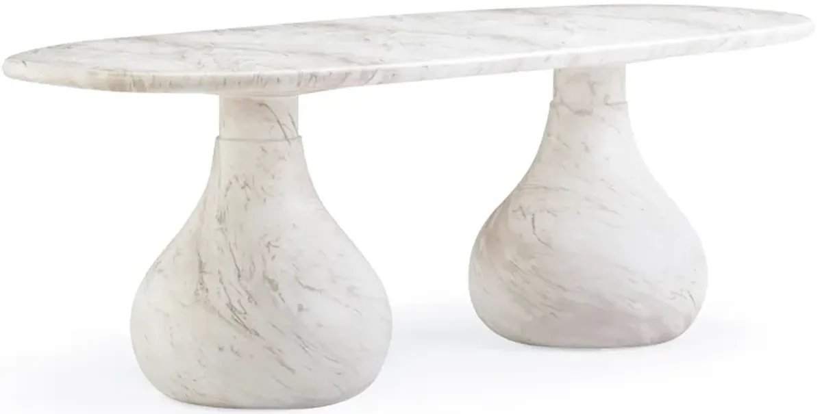 Smooch White Faux Marble Print Indoor / Outdoor 87 inch Oval Dining Table