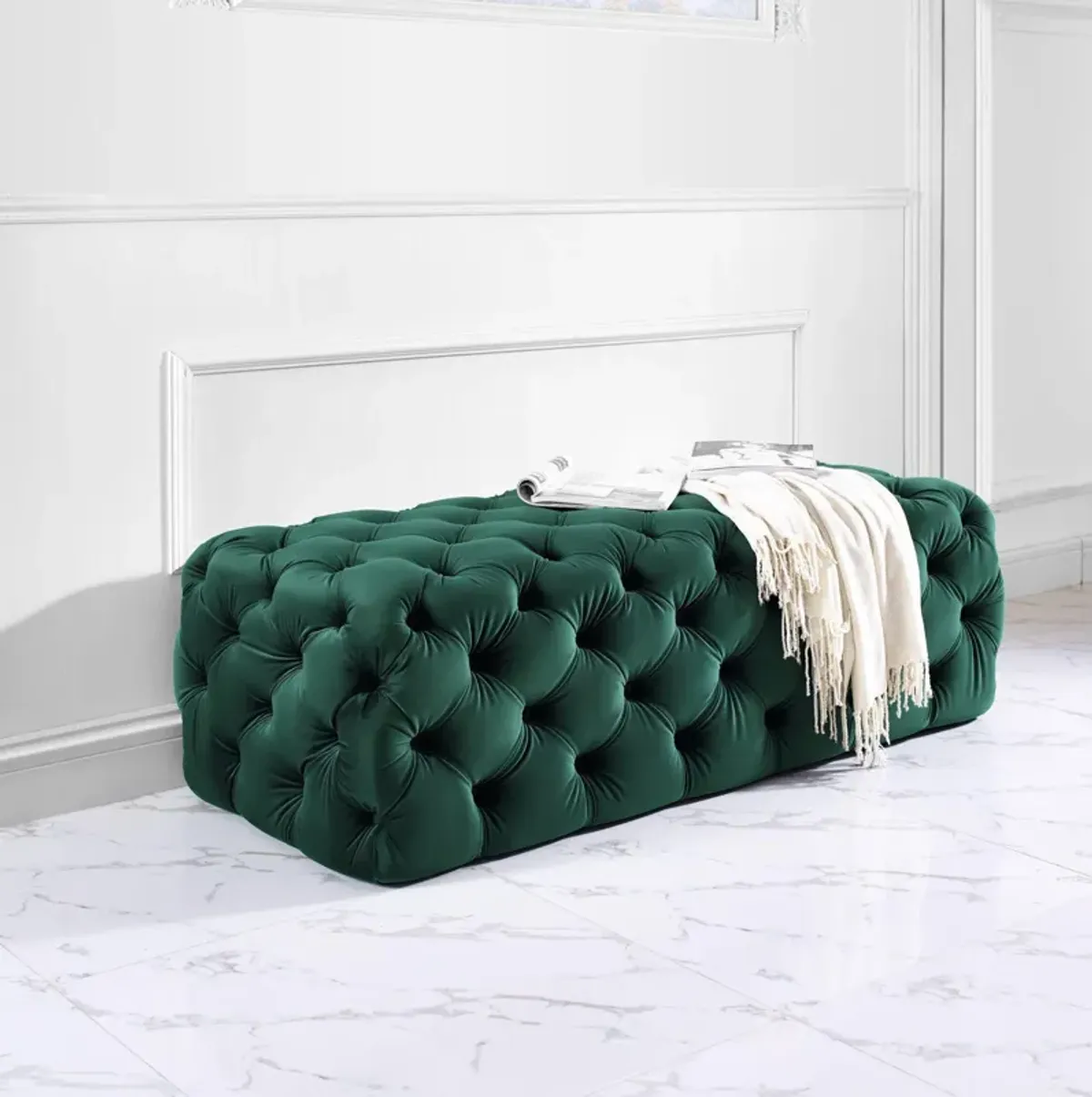 Kaylee Green Velvet Ottoman