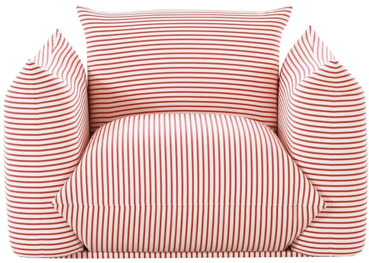 Saint Tropez Pearl and Red Striped Stuffed Outdoor Armchair