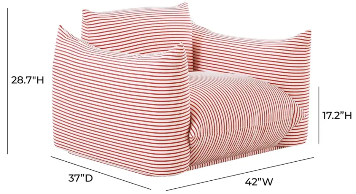 Saint Tropez Pearl and Red Striped Stuffed Outdoor Armchair