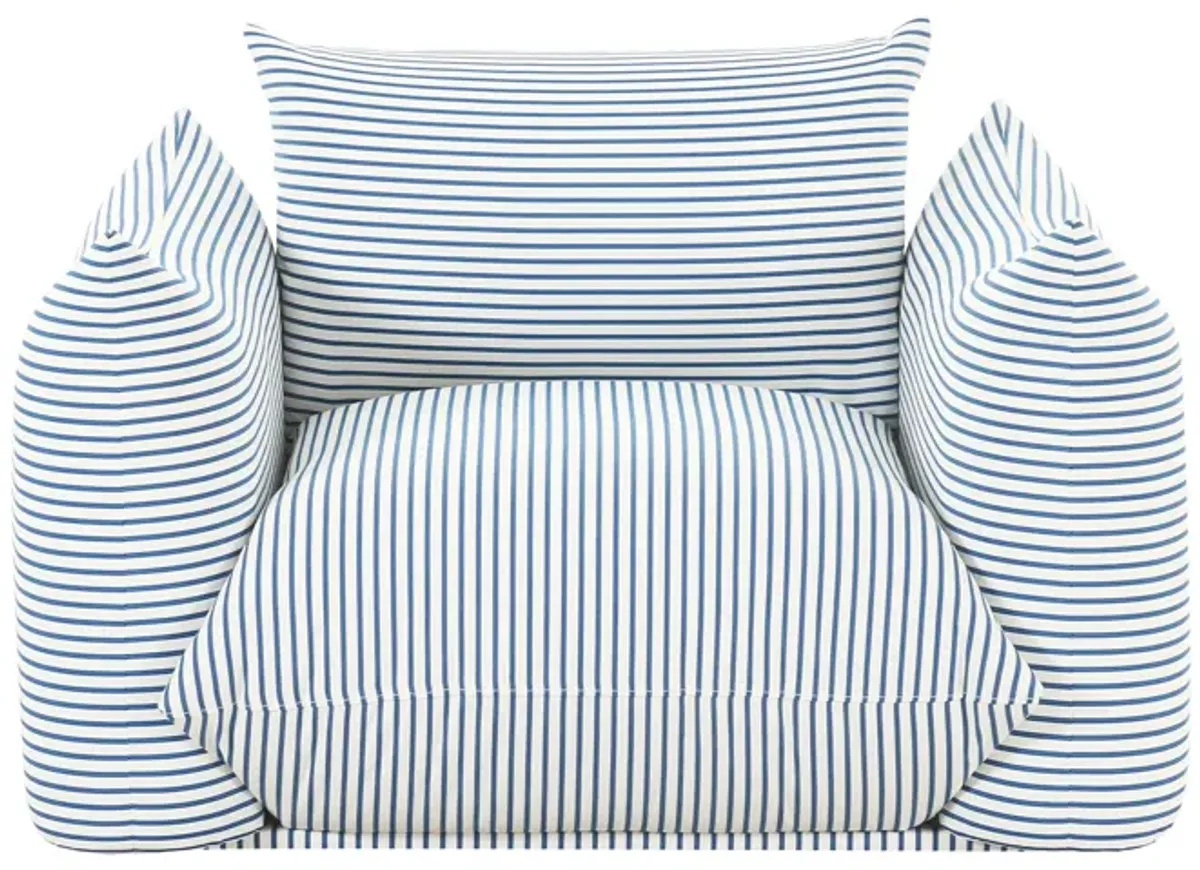 Saint Tropez Pearl and Blue Striped Stuffed Outdoor Armchair