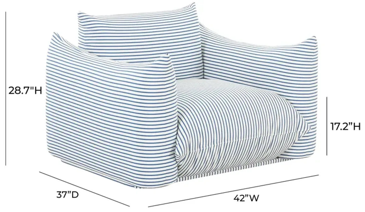 Saint Tropez Pearl and Blue Striped Stuffed Outdoor Armchair