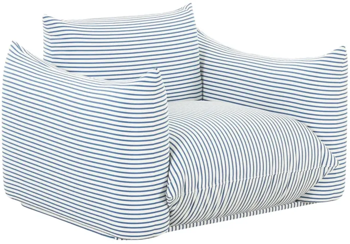 Saint Tropez Pearl and Blue Striped Stuffed Outdoor Armchair