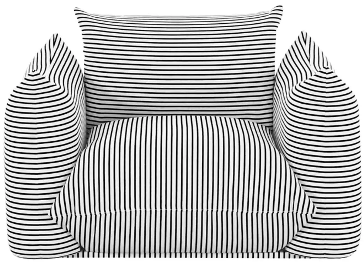 Saint Tropez Pearl and Black Striped Stuffed Outdoor Armchair