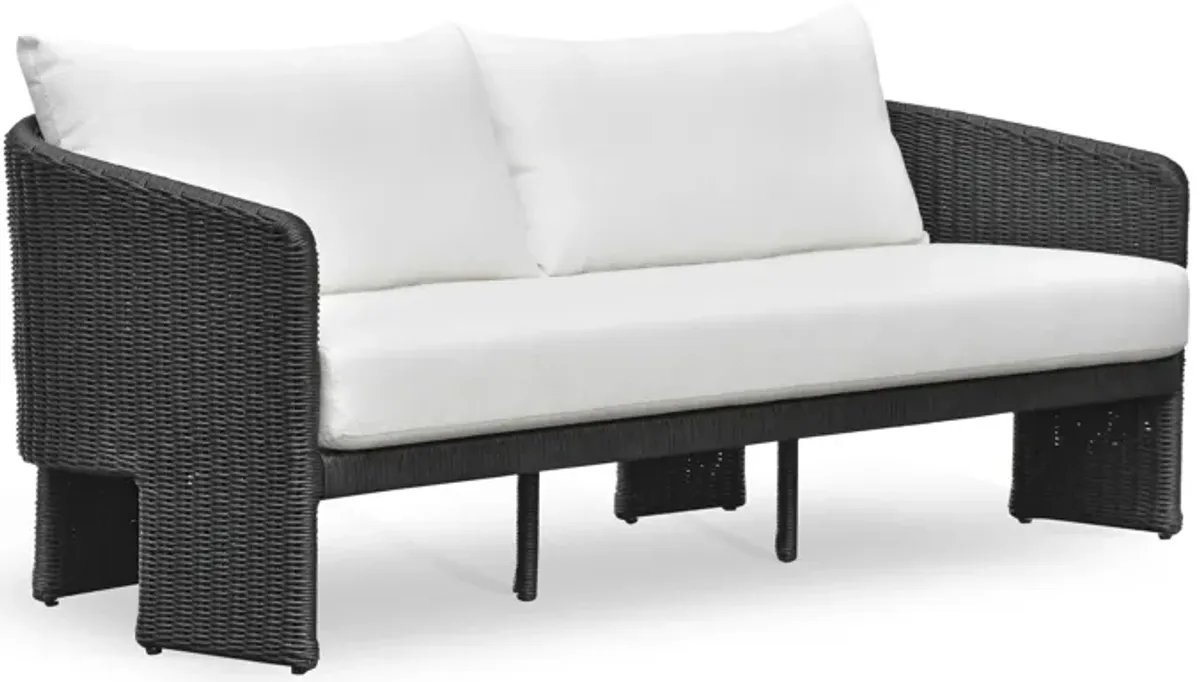 Alexa Black Rattan Performance Fabric Outdoor Sofa