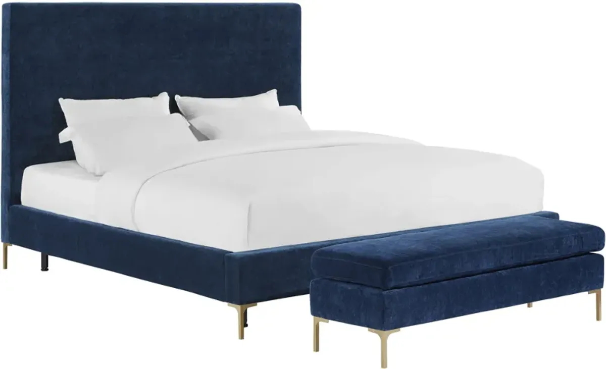 Delilah Navy Textured Velvet Bench