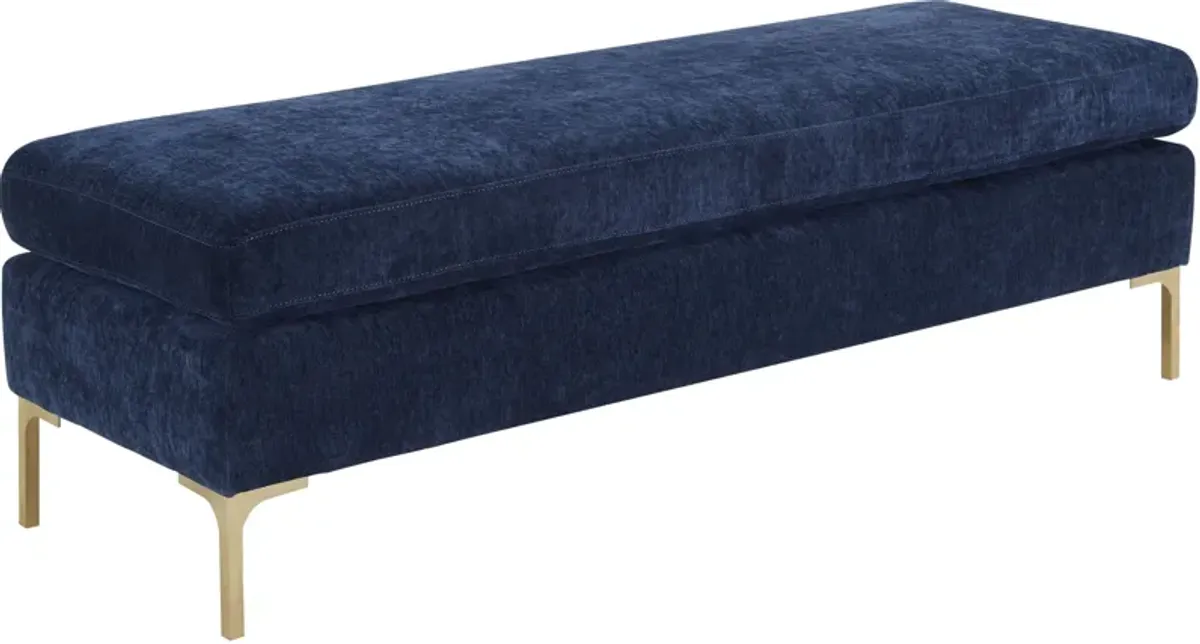 Delilah Navy Textured Velvet Bench