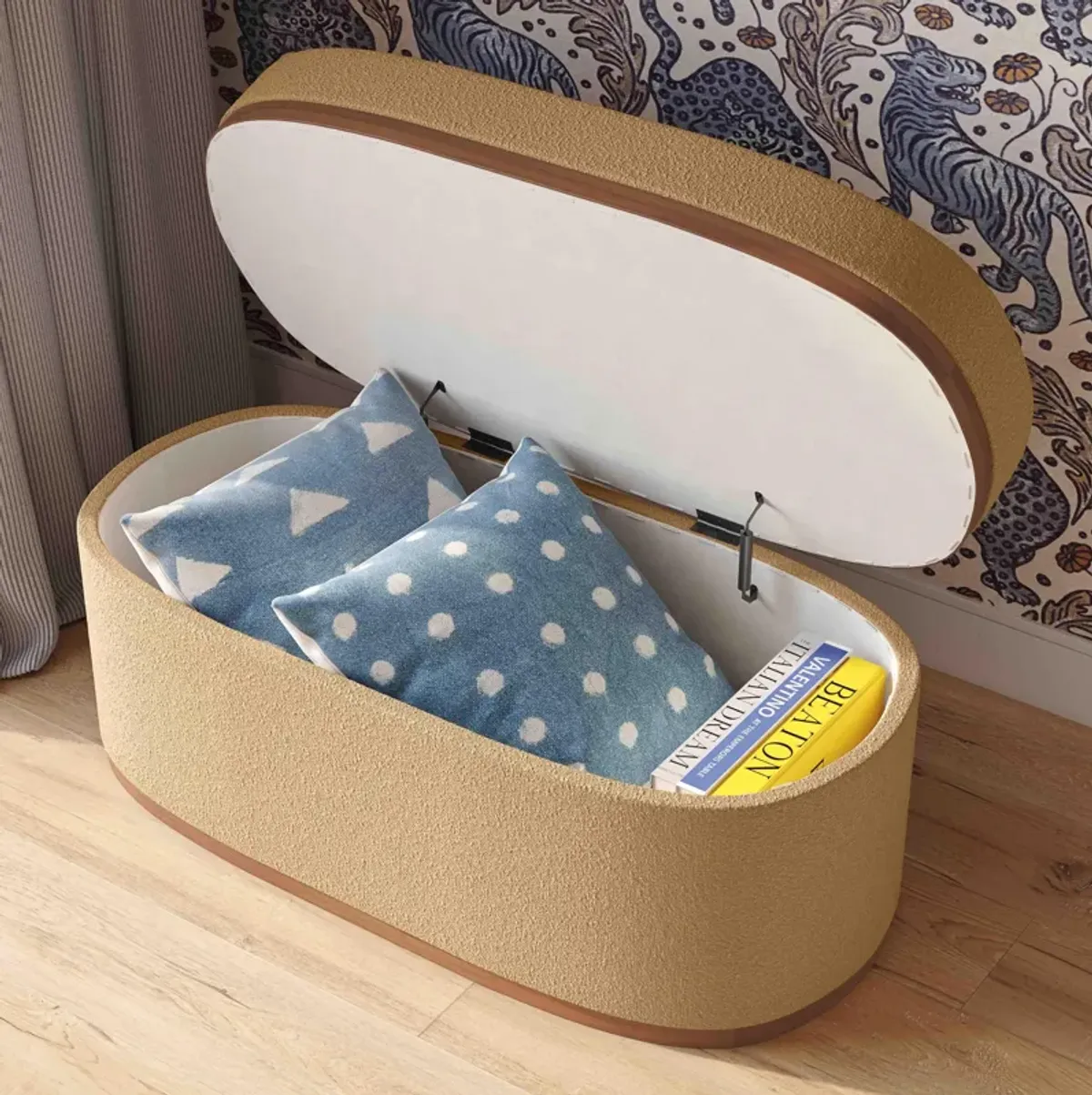 Olivier Peach Boucle Oval Storage Ottoman