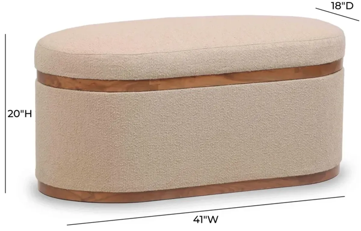 Olivier Ivory Boucle Oval Storage Ottoman