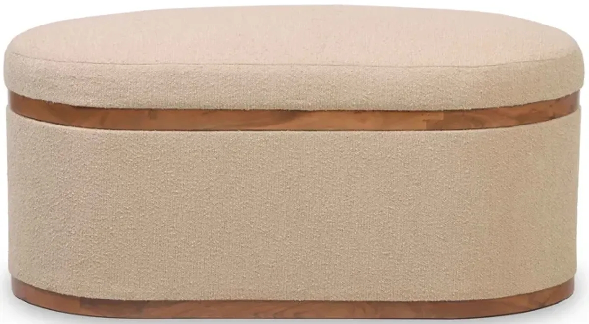 Olivier Ivory Boucle Oval Storage Ottoman