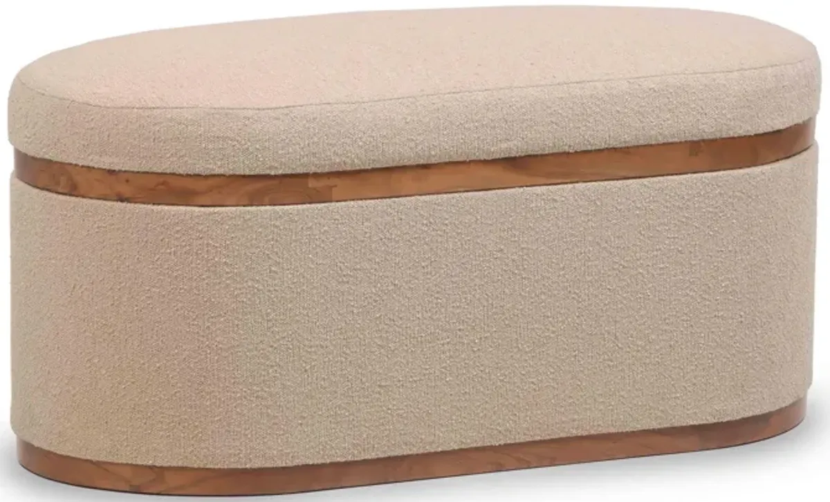 Olivier Ivory Boucle Oval Storage Ottoman