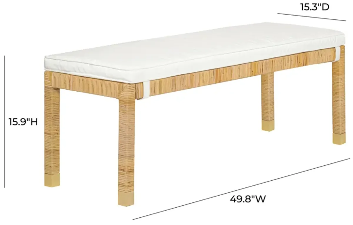 Amara Natural Woven Rattan Performance Fabric Bench