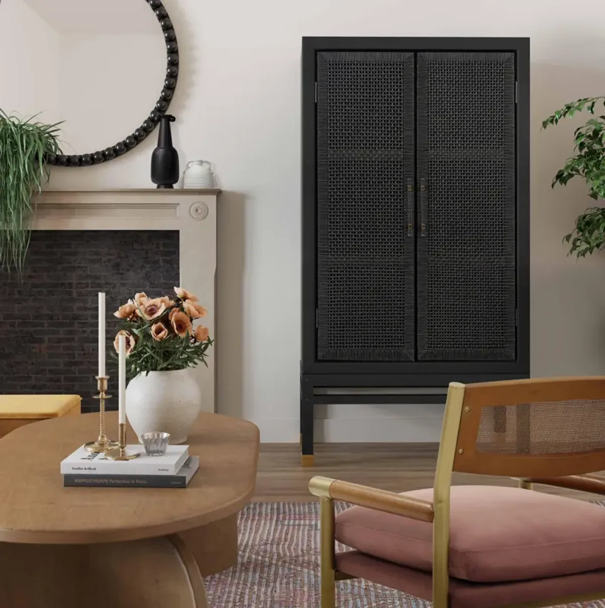 Amara Charcoal Woven Rattan Cabinet