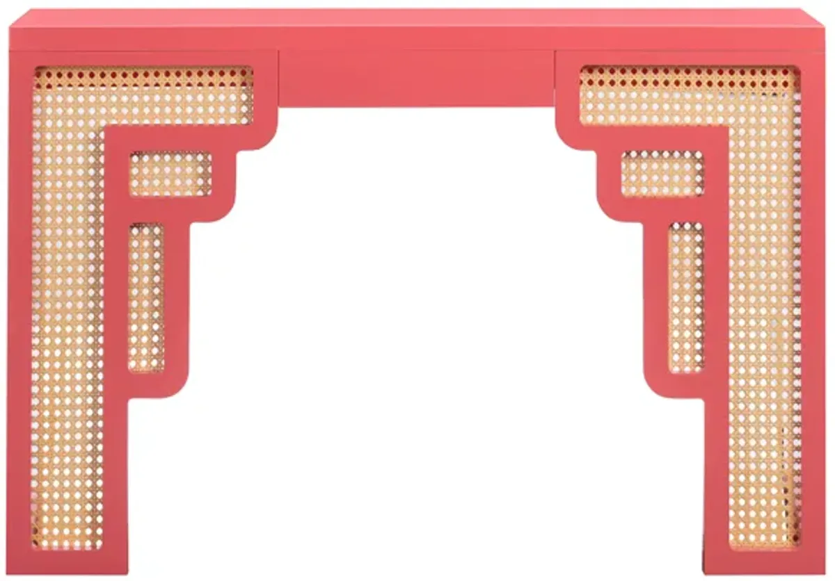 Suzie Coral Pink & Rattan Console Table