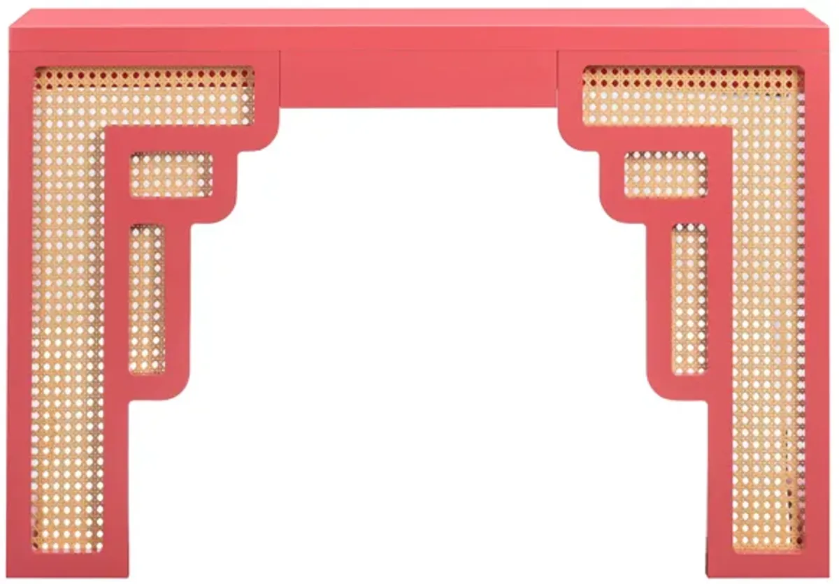 Suzie Coral Pink & Rattan Console Table