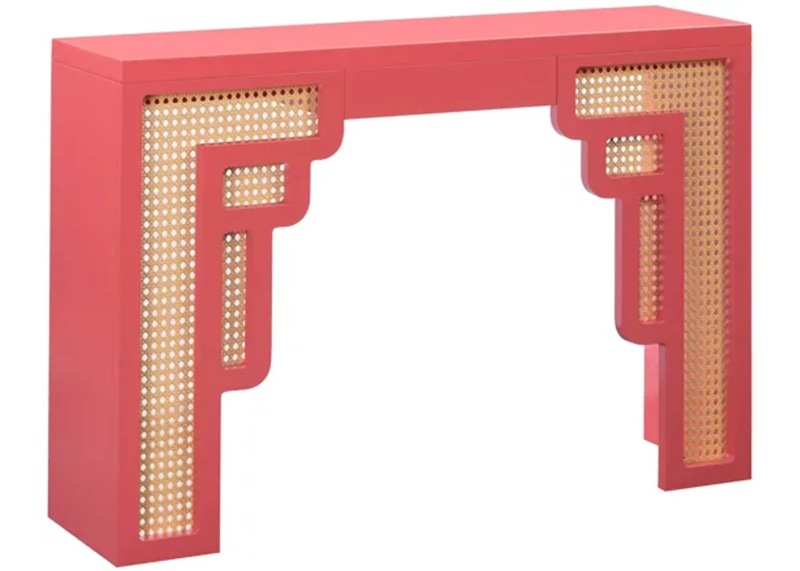 Suzie Coral Pink & Rattan Console Table