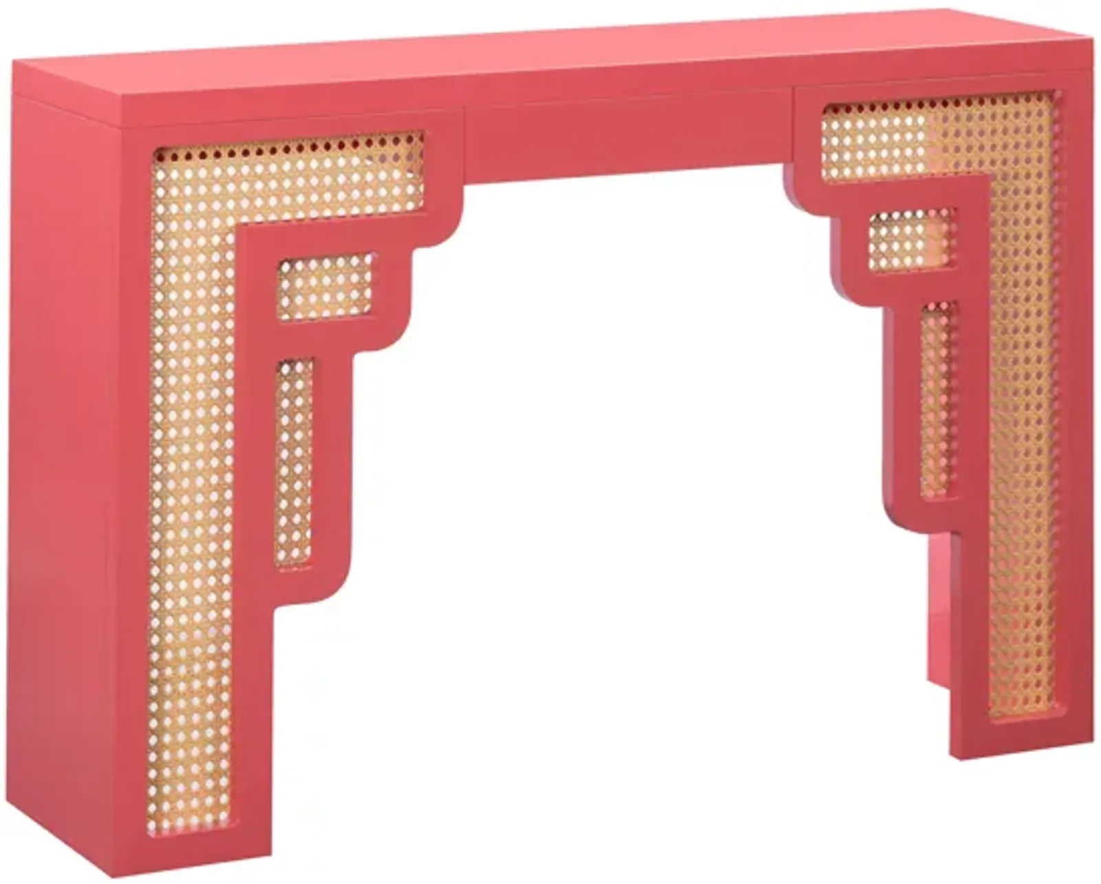 Suzie Coral Pink & Rattan Console Table