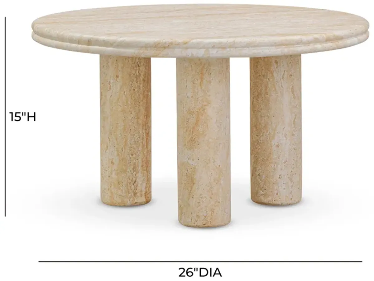 Amora Faux Travertine 26" Round Accent Table