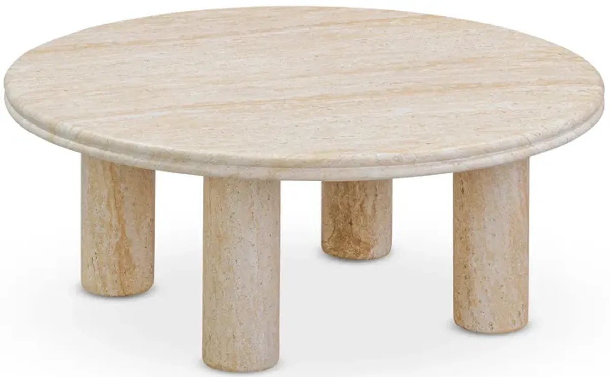 Amora Faux Travertine 32" Round Accent Table