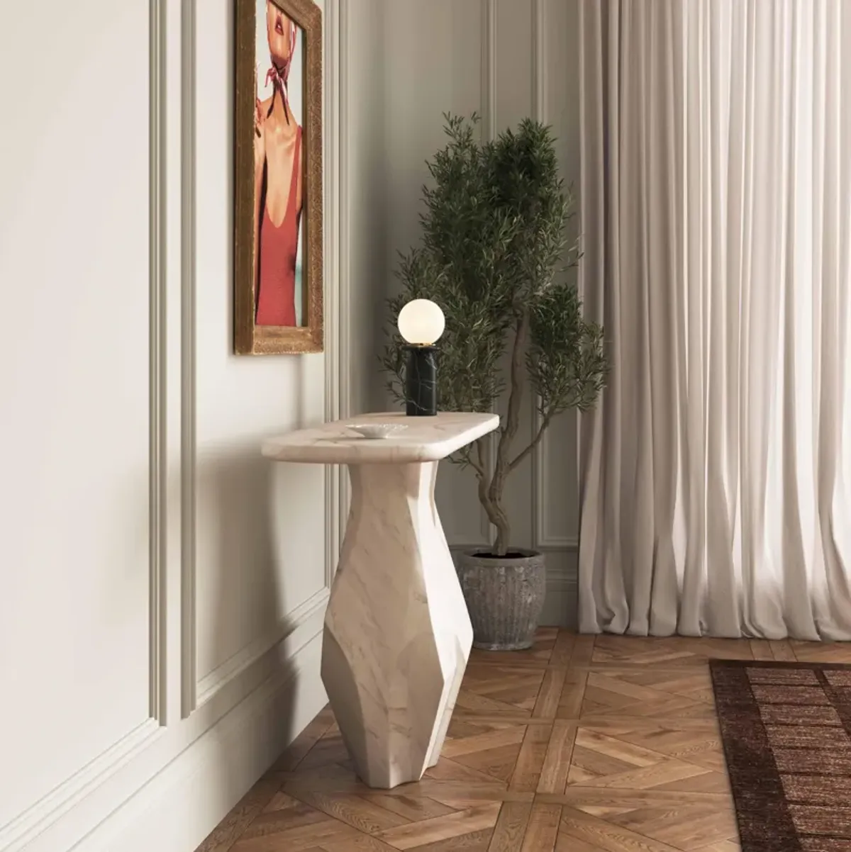 Esme Faux Marble Long Console Table