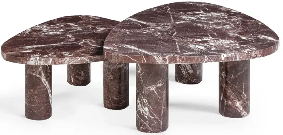 Libby 2-Piece Faux Red Levanto Marble Nesting Coffee Table Set
