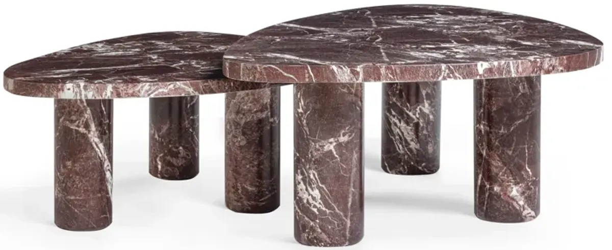 Libby 2-Piece Faux Red Levanto Marble Nesting Coffee Table Set