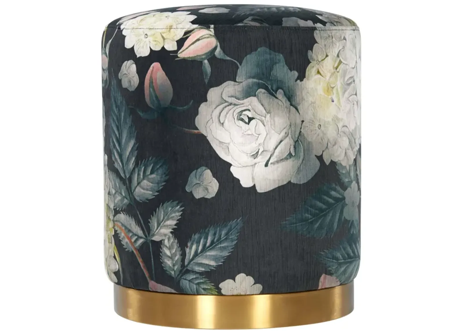 Opal Floral Velvet Ottoman with Gold Base