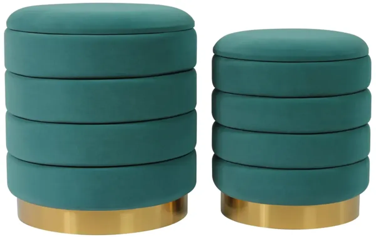 Saturn Teal Storage Ottomans - Set of 2