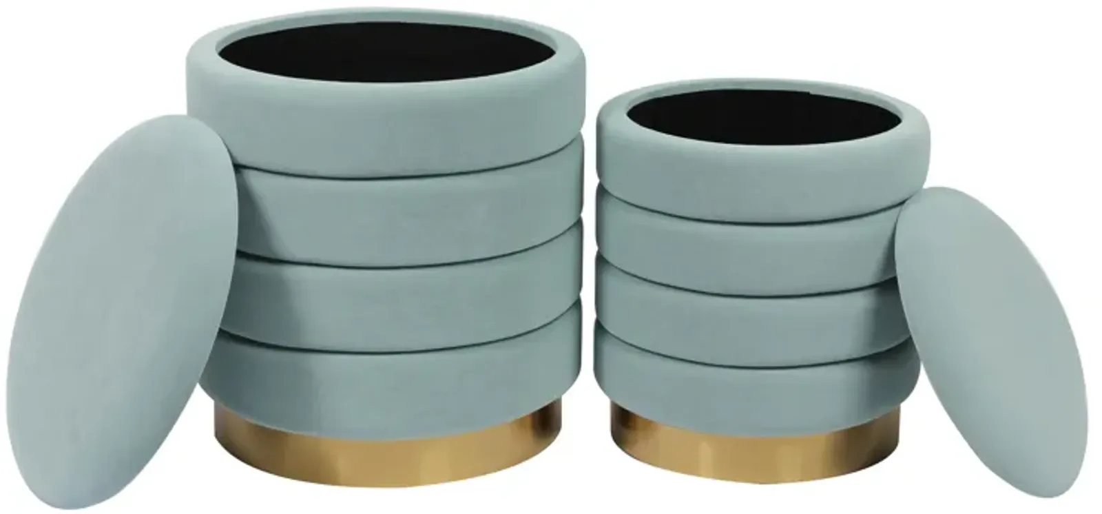 Saturn Sea Blue Velvet Storage Ottomans - Set of 2