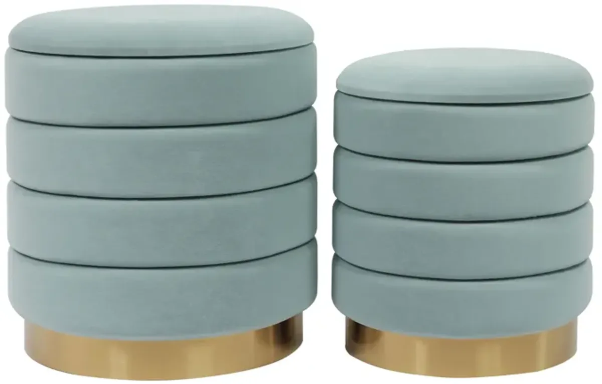 Saturn Sea Blue Velvet Storage Ottomans - Set of 2