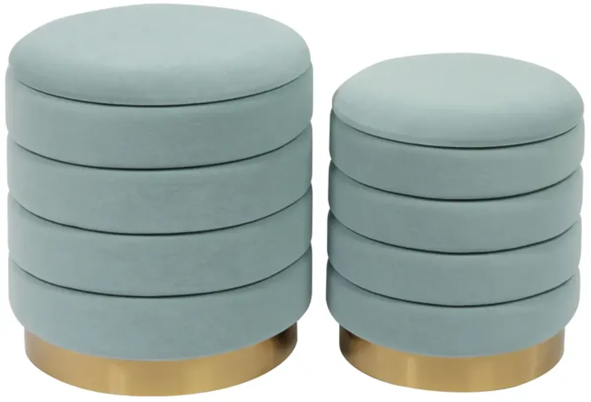 Saturn Sea Blue Velvet Storage Ottomans - Set of 2