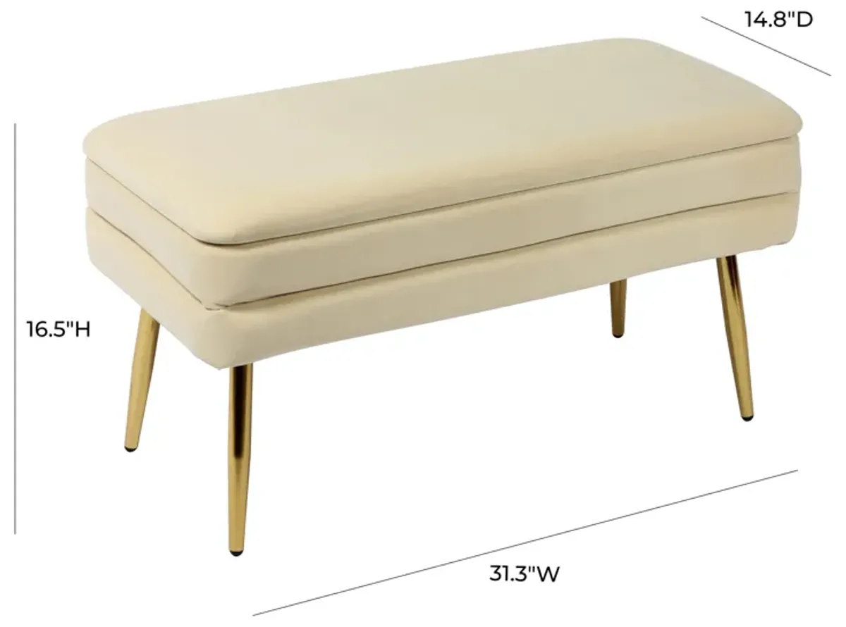 Ziva Cream Velvet Storage Bench