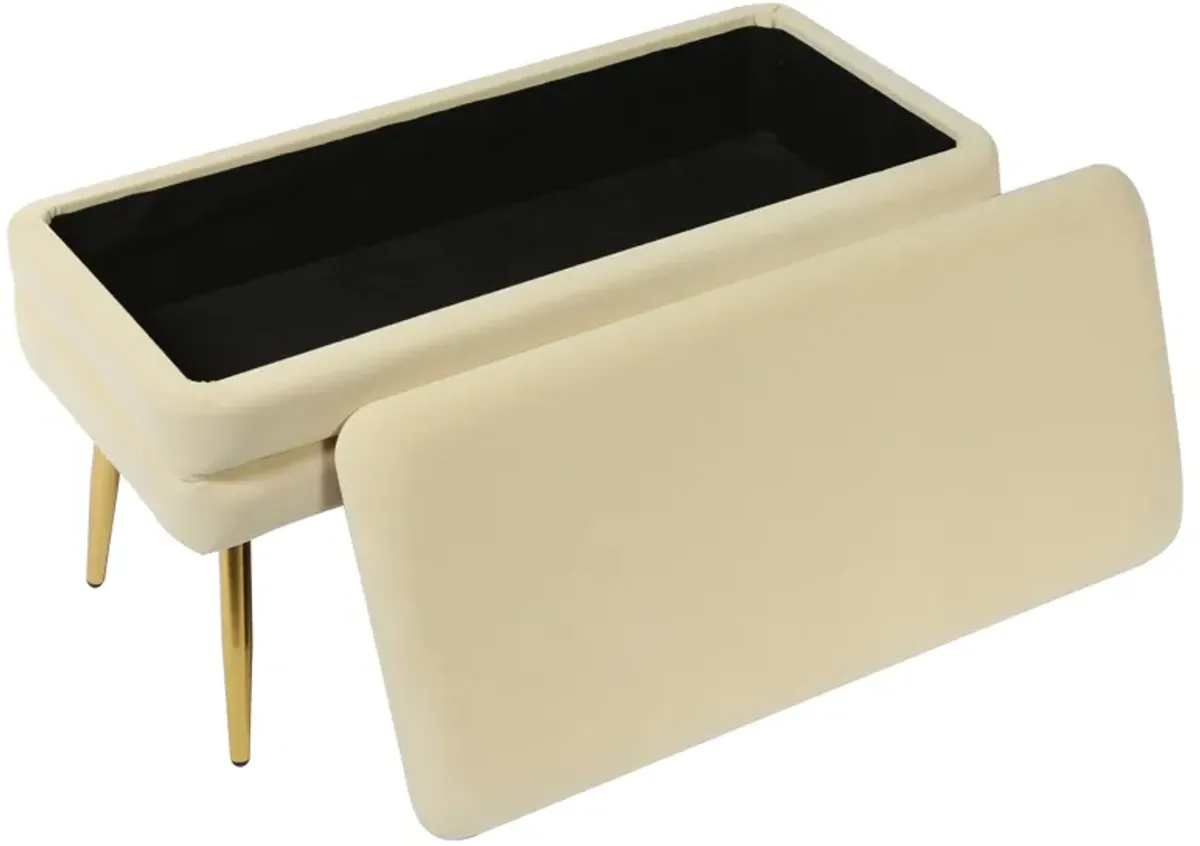 Ziva Cream Velvet Storage Bench