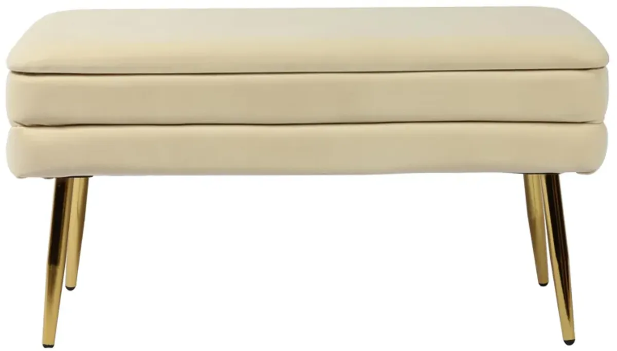 Ziva Cream Velvet Storage Bench