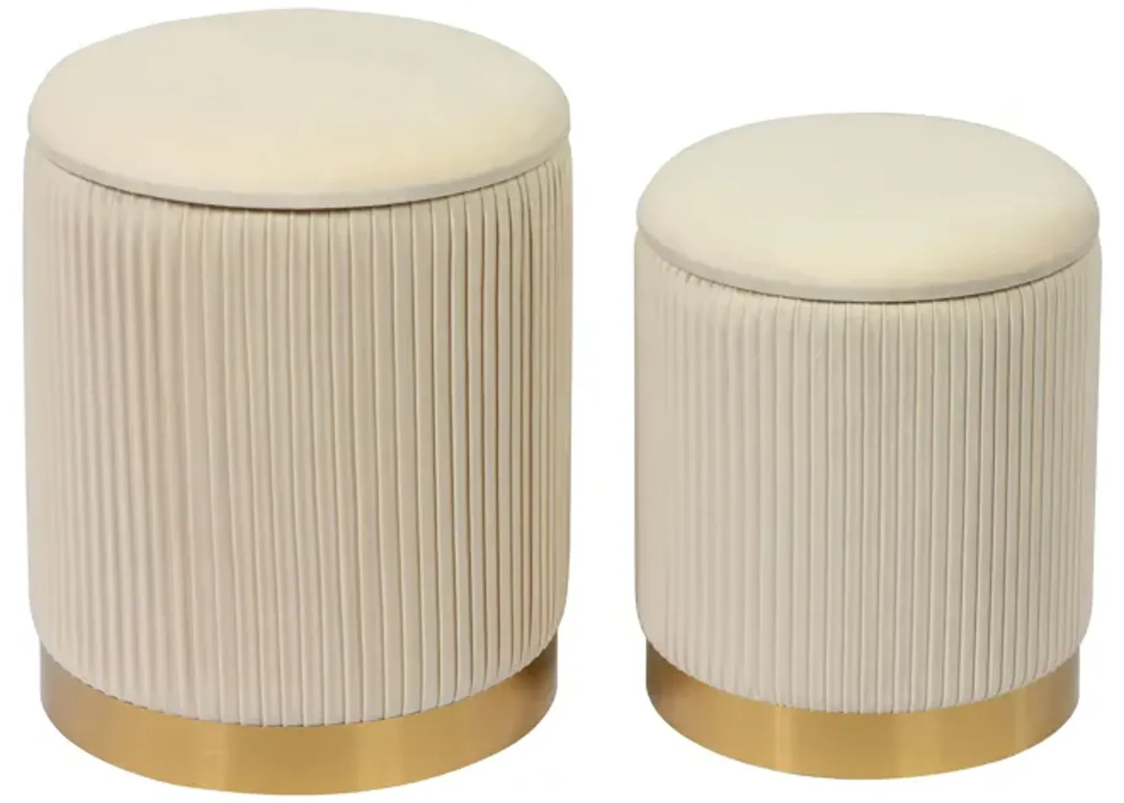 Channeled Cream Velvet Storage Ottomans - Set of 2