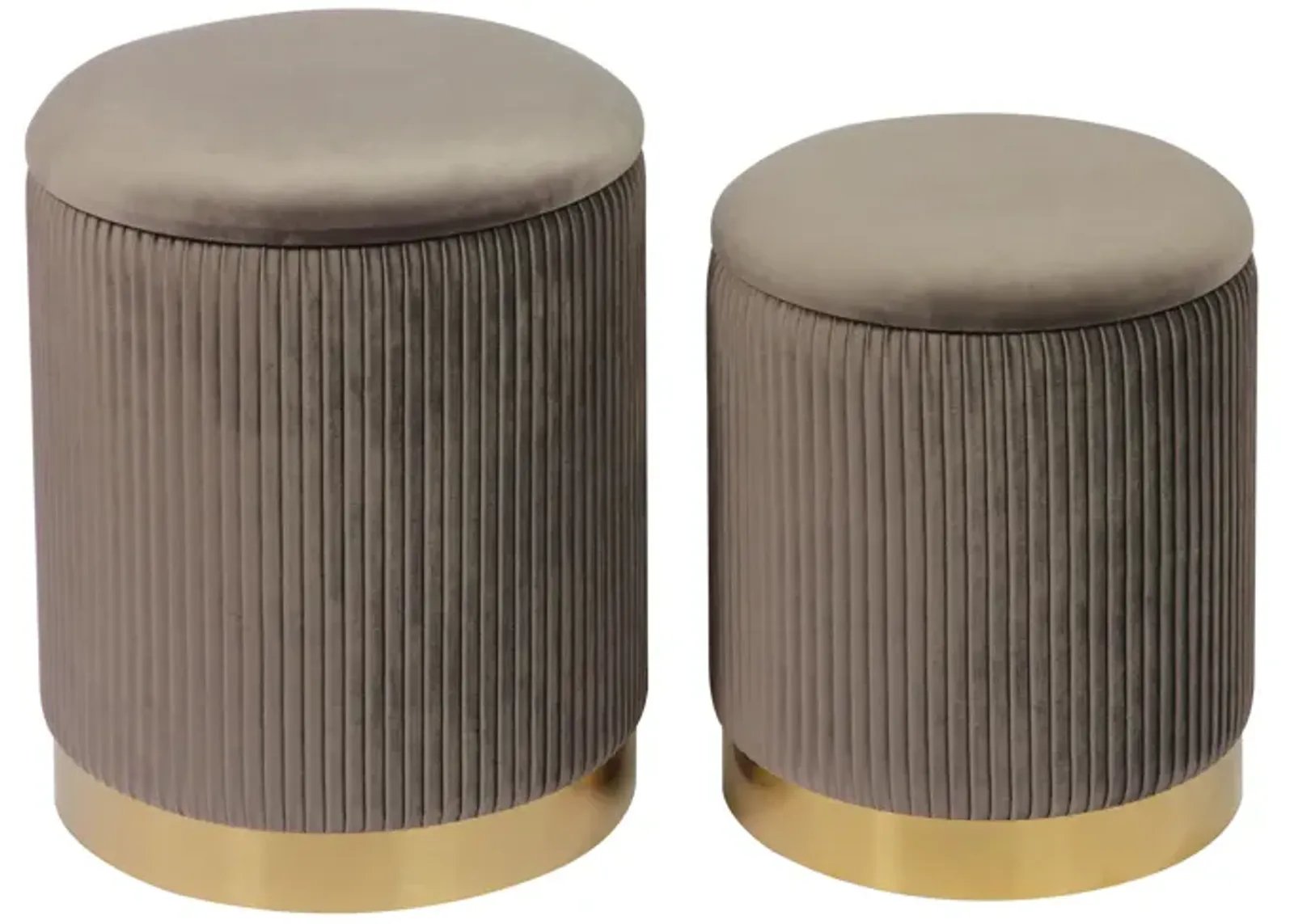 Channeled Grey Velvet Storage Ottomans - Set of 2