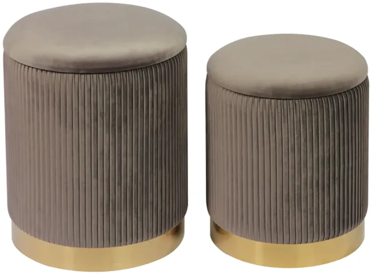 Channeled Grey Velvet Storage Ottomans - Set of 2