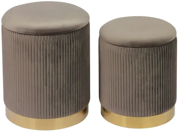 Channeled Grey Velvet Storage Ottomans - Set of 2